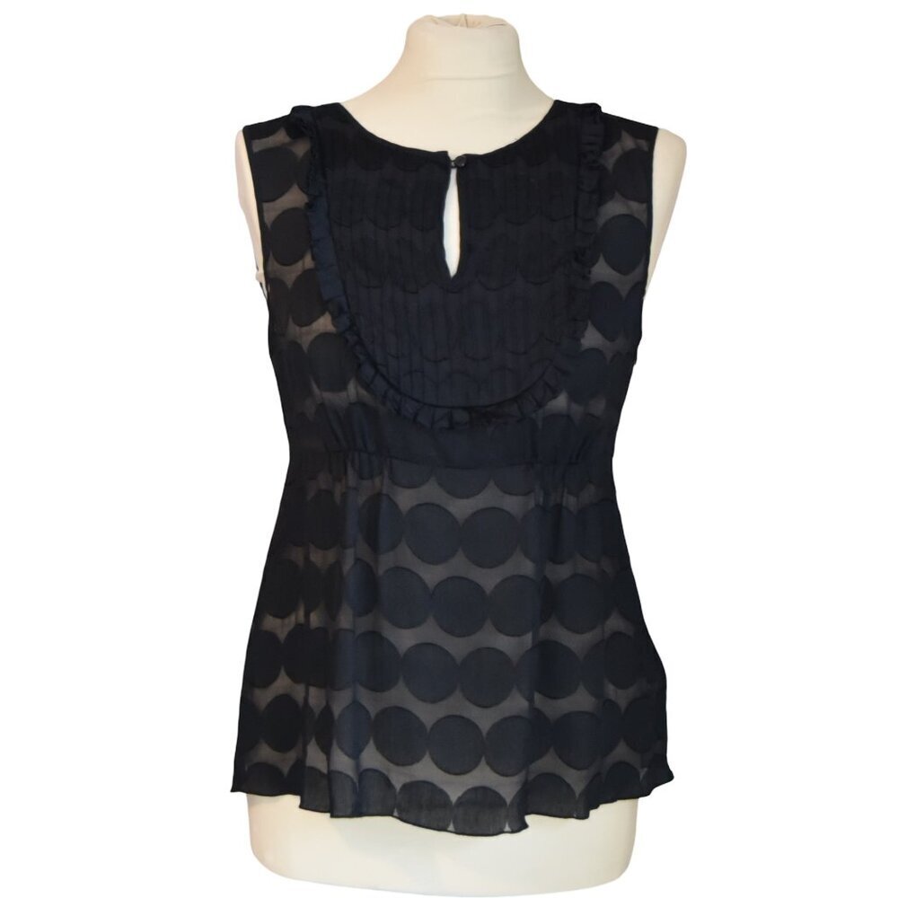 J.Crew Silk Dot Sheer Blouse Size 4 Multi Media Ruffled Front Sleeveless